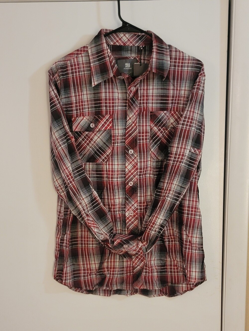🆕️👔 Y2K PJ MARK Plaid Button Down Shirt, Sz M, White/Red/Blue/Black
